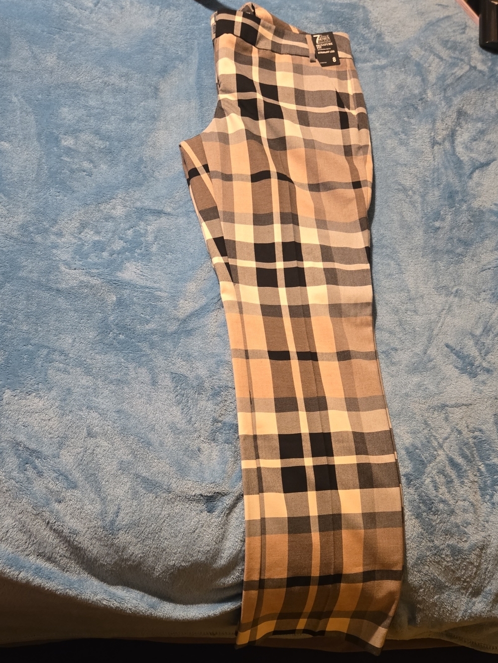 New York & Company Plaid Straight Leg Pants - Beige, Black, Gray